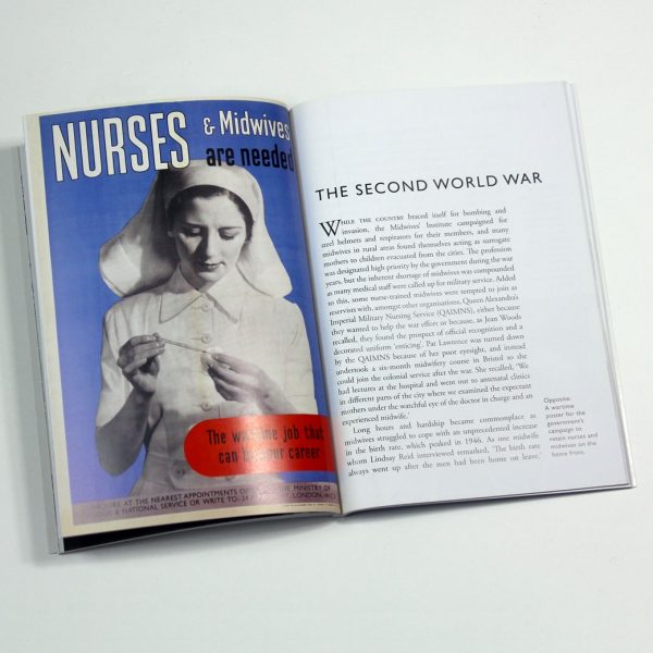 Inside pages of District Nursing book showing a poster from WW2 in colour
